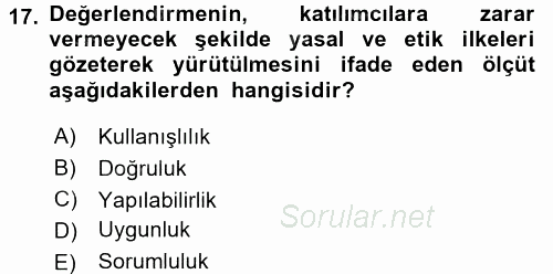 İşletmelerde Eğitim ve Geliştirme 2016 - 2017 Dönem Sonu Sınavı 17.Soru