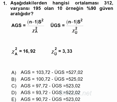 Coğrafi Bilgi Sistemleri İçin Temel İstatistik 2016 - 2017 Dönem Sonu Sınavı 1.Soru
