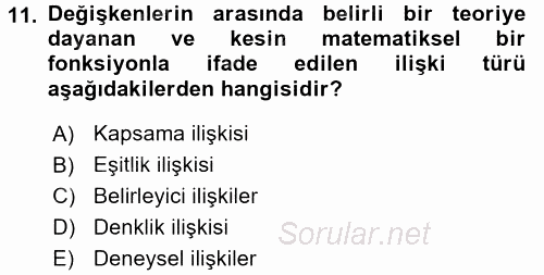 Coğrafi Bilgi Sistemleri İçin Temel İstatistik 2016 - 2017 Dönem Sonu Sınavı 11.Soru