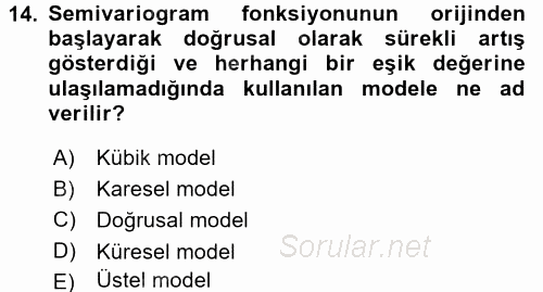 Coğrafi Bilgi Sistemleri İçin Temel İstatistik 2016 - 2017 Dönem Sonu Sınavı 14.Soru