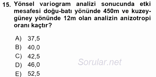 Coğrafi Bilgi Sistemleri İçin Temel İstatistik 2016 - 2017 Dönem Sonu Sınavı 15.Soru