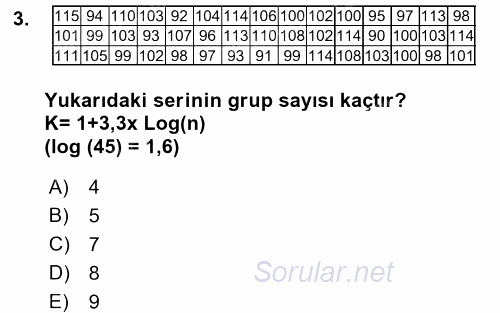 Coğrafi Bilgi Sistemleri İçin Temel İstatistik 2016 - 2017 Dönem Sonu Sınavı 3.Soru