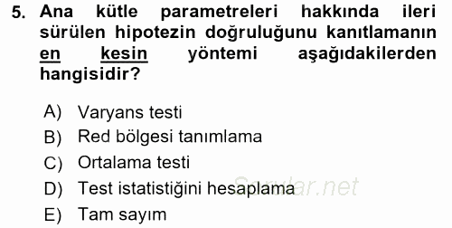 Coğrafi Bilgi Sistemleri İçin Temel İstatistik 2016 - 2017 Dönem Sonu Sınavı 5.Soru
