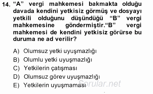 Vergi Yargılaması Hukuku 2013 - 2014 Ara Sınavı 14.Soru