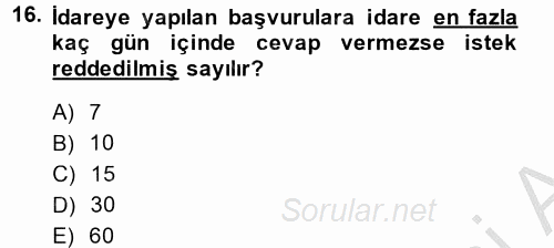 Vergi Yargılaması Hukuku 2013 - 2014 Ara Sınavı 16.Soru