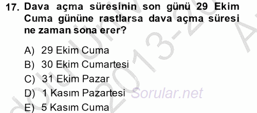 Vergi Yargılaması Hukuku 2013 - 2014 Ara Sınavı 17.Soru