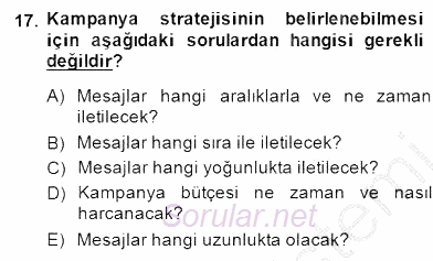 Marka İletişiminde Analiz ve Araştırma 2 2014 - 2015 Ara Sınavı 17.Soru