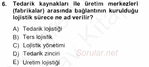 Lojistik İlkeleri 2012 - 2013 Ara Sınavı 6.Soru