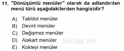 Genel Beslenme 2017 - 2018 Ara Sınavı 11.Soru