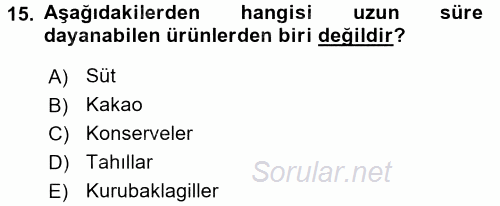 Genel Beslenme 2017 - 2018 Ara Sınavı 15.Soru