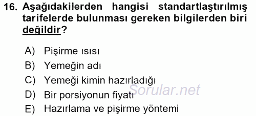 Genel Beslenme 2017 - 2018 Ara Sınavı 16.Soru