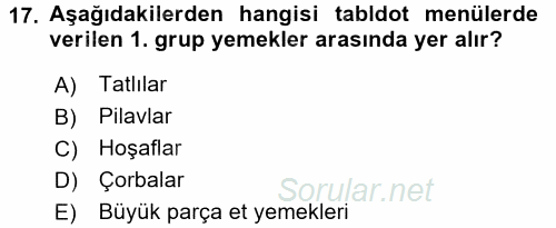 Genel Beslenme 2017 - 2018 Ara Sınavı 17.Soru
