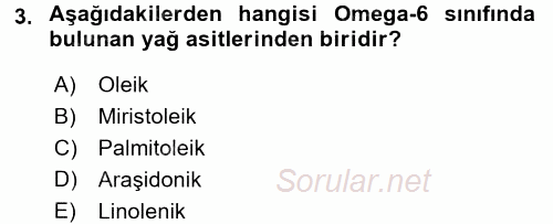 Genel Beslenme 2017 - 2018 Ara Sınavı 3.Soru