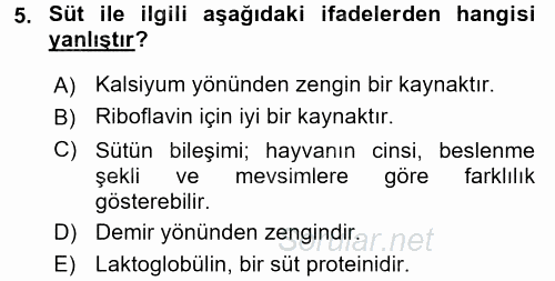 Genel Beslenme 2017 - 2018 Ara Sınavı 5.Soru