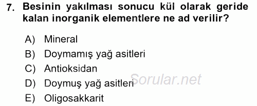 Genel Beslenme 2017 - 2018 Ara Sınavı 7.Soru