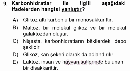 Genel Beslenme 2017 - 2018 Ara Sınavı 9.Soru