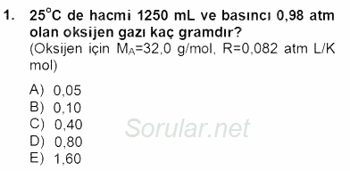 Genel Kimya 2 2012 - 2013 Dönem Sonu Sınavı 1.Soru