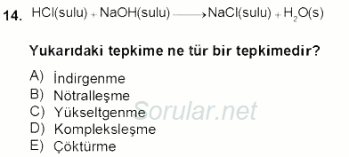 Genel Kimya 2 2012 - 2013 Dönem Sonu Sınavı 14.Soru