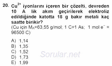 Genel Kimya 2 2012 - 2013 Dönem Sonu Sınavı 20.Soru