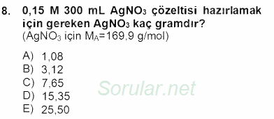 Genel Kimya 2 2012 - 2013 Dönem Sonu Sınavı 8.Soru