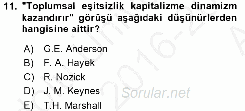 Toplumsal Tabakalaşma ve Eşitsizlik 2016 - 2017 Ara Sınavı 11.Soru