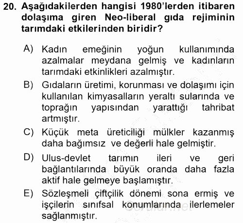 Toplumsal Tabakalaşma ve Eşitsizlik 2016 - 2017 Ara Sınavı 20.Soru