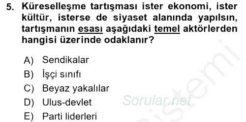 Toplumsal Tabakalaşma ve Eşitsizlik 2016 - 2017 Ara Sınavı 5.Soru