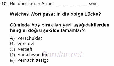 Turizm İçin Almanca 1 2014 - 2015 Dönem Sonu Sınavı 15.Soru