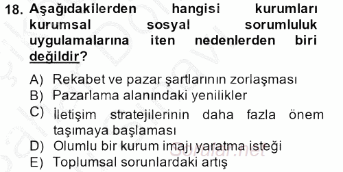 Halkla İlişkiler Uygulamaları ve Örnek Olaylar 2012 - 2013 Dönem Sonu Sınavı 18.Soru