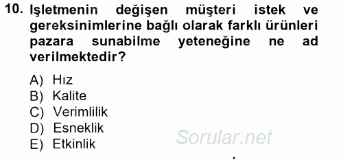 Üretim Yönetimi 2012 - 2013 Ara Sınavı 10.Soru