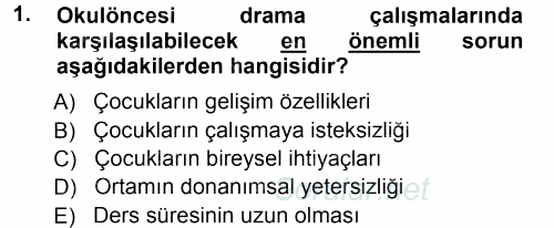 Okulöncesinde Drama 2012 - 2013 Ara Sınavı 1.Soru