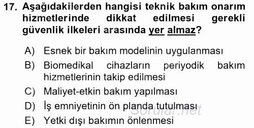 Sağlık Kurumları Yönetimi 2 2017 - 2018 Ara Sınavı 17.Soru