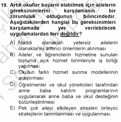 Okul, Aile Ve Çevre İş Birliği 2014 - 2015 Ara Sınavı 19.Soru