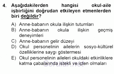 Okul, Aile Ve Çevre İş Birliği 2014 - 2015 Ara Sınavı 4.Soru