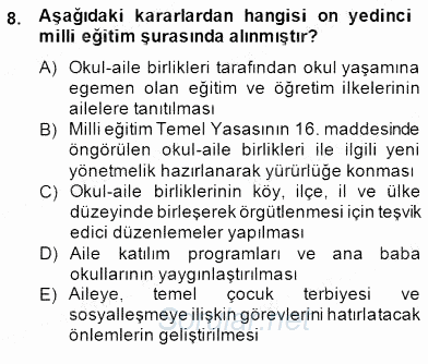 Okul, Aile Ve Çevre İş Birliği 2014 - 2015 Ara Sınavı 8.Soru