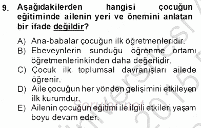 Okul, Aile Ve Çevre İş Birliği 2014 - 2015 Ara Sınavı 9.Soru