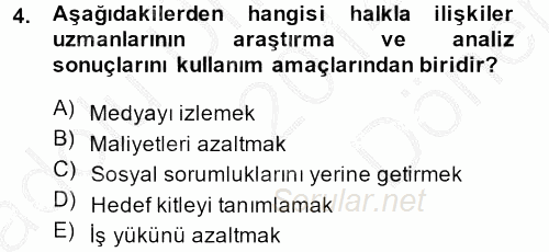 Halkla İlişkiler Yönetimi 2014 - 2015 Dönem Sonu Sınavı 4.Soru