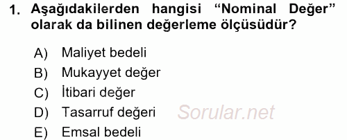 Muhasebe Uygulamaları 2016 - 2017 Dönem Sonu Sınavı 1.Soru