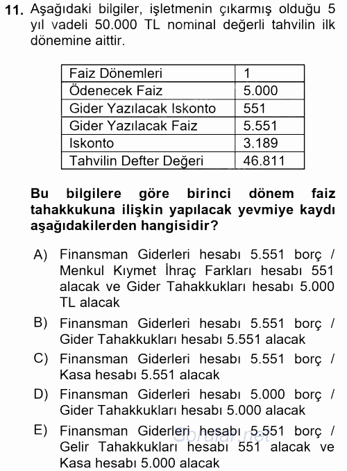 Muhasebe Uygulamaları 2016 - 2017 Dönem Sonu Sınavı 11.Soru