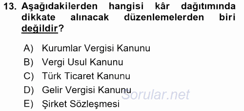 Muhasebe Uygulamaları 2016 - 2017 Dönem Sonu Sınavı 13.Soru