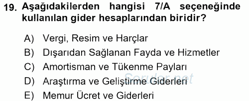 Muhasebe Uygulamaları 2016 - 2017 Dönem Sonu Sınavı 19.Soru