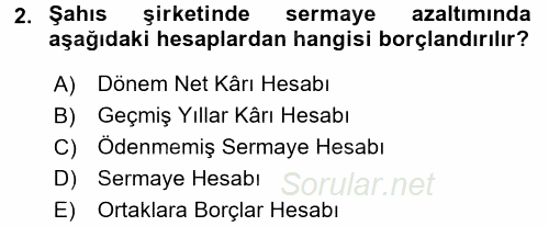 Muhasebe Uygulamaları 2016 - 2017 Dönem Sonu Sınavı 2.Soru