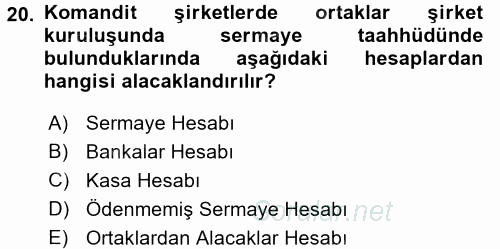 Muhasebe Uygulamaları 2016 - 2017 Dönem Sonu Sınavı 20.Soru