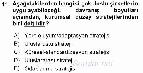 Yönetim ve Organizasyon 2016 - 2017 3 Ders Sınavı 11.Soru