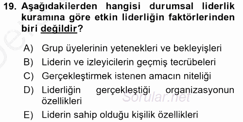 Yönetim ve Organizasyon 2016 - 2017 3 Ders Sınavı 19.Soru