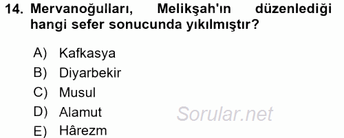 Büyük Selçuklu Tarihi 2015 - 2016 Ara Sınavı 14.Soru