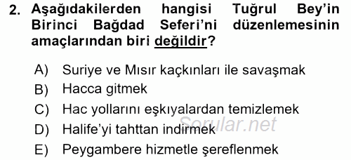 Büyük Selçuklu Tarihi 2015 - 2016 Ara Sınavı 2.Soru