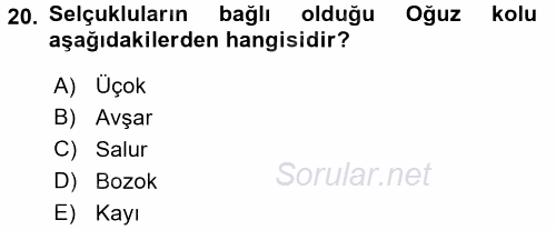 Büyük Selçuklu Tarihi 2015 - 2016 Ara Sınavı 20.Soru