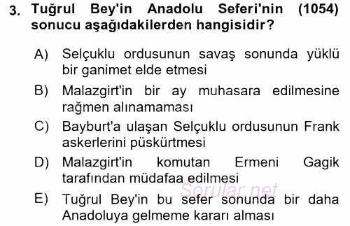 Büyük Selçuklu Tarihi 2015 - 2016 Ara Sınavı 3.Soru