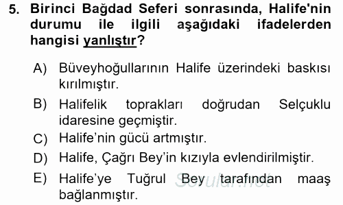 Büyük Selçuklu Tarihi 2015 - 2016 Ara Sınavı 5.Soru